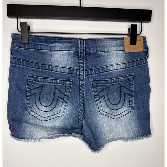 True Religion Girls Sz 14 Joey Shorts Denim Distressed Embroidered Jean Kids - Picture 2 of 16